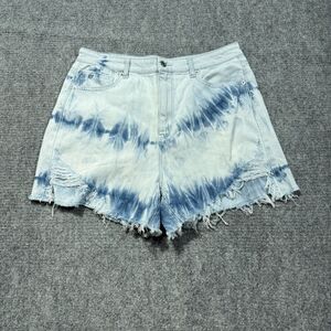 American Eagle Mom Shorts Womens 14 Blue Tie Dye High Rise Lightwash Distressed